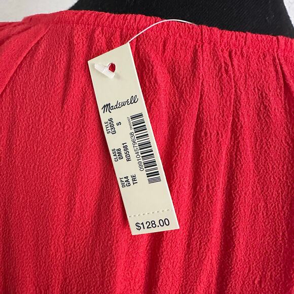 nwt Madewell Cherry Red Dress size S Lace Up V-neck Flutter Sleeves - Picture 10 of 15
